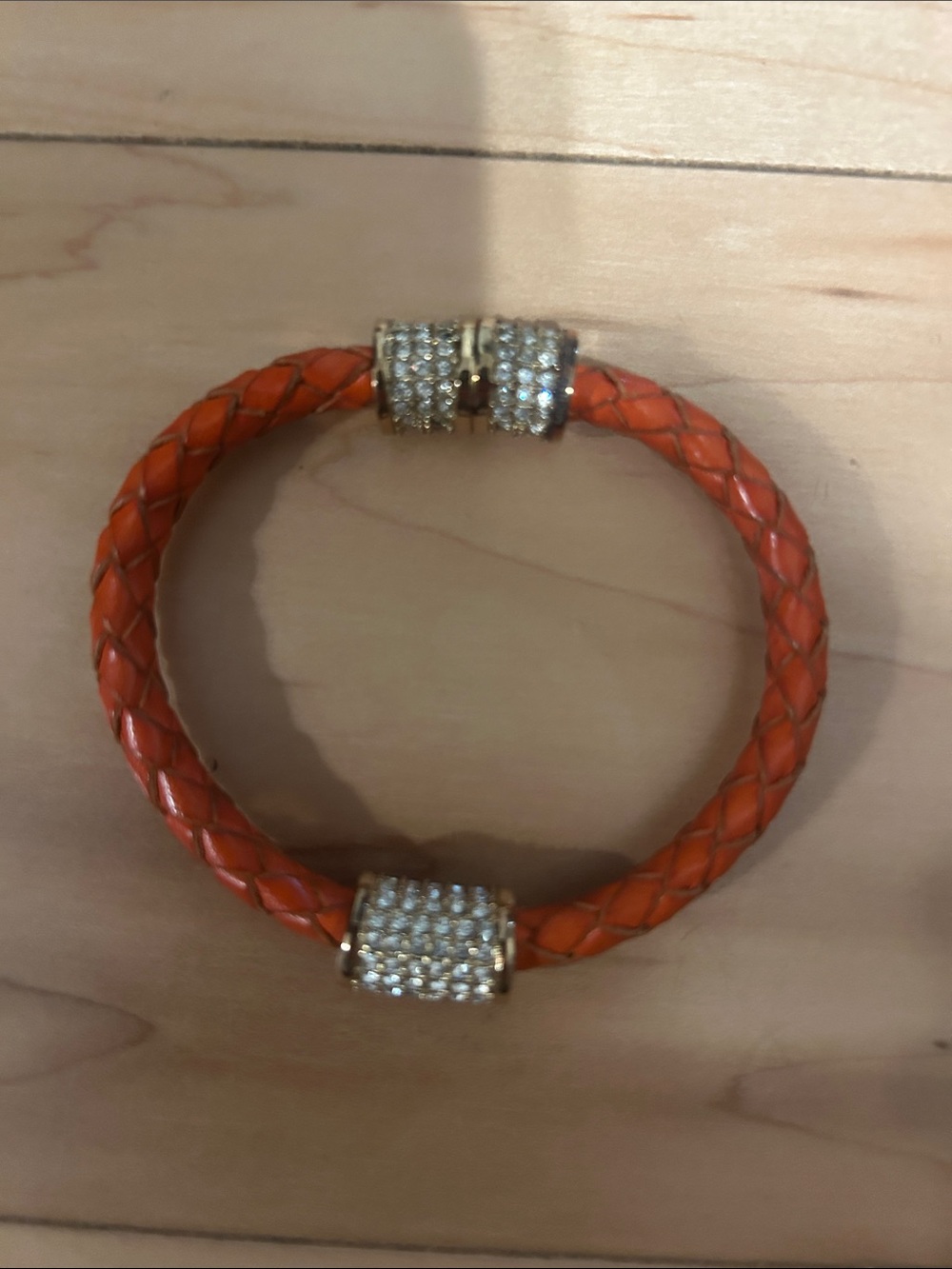 MICHAEL Michael Kors Orange Braided Leather Bracelet with Gold Pavé Clasp